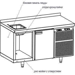 Модуль барный холодильный, 1390х700х850мм, борт, 2 двери глухие, мойка GN1/2, ножки, -2/+10С, нерж.сталь, дин.охл., агрегат справа