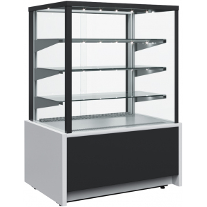 Витрина холодильная напольная, горизонтальная, L0.92м, 3 полки стекло, +6/+12С, дин.охл., черно-серебристая, прямое стекло