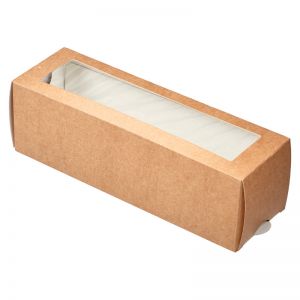 Коробка для пирожных с окном 180х55х55мм бумага крафт