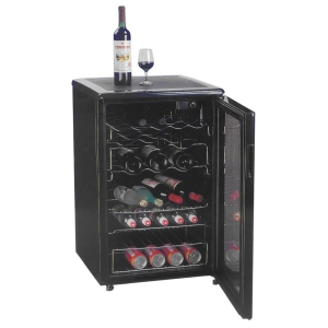 Шкаф холодильный для вина,  37бут., 1 дверь стекло, 5 полок, +4/+16С, стат.охл., черный, R600a