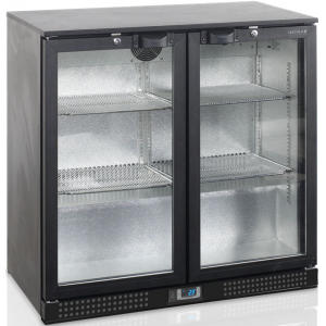Стол холодильный для напитков, 196л, 2 двери-купе стекло, 4 полки 395х330мм, ножки, +2/+10С, чёрный, дин.охл., подсветка, R600a