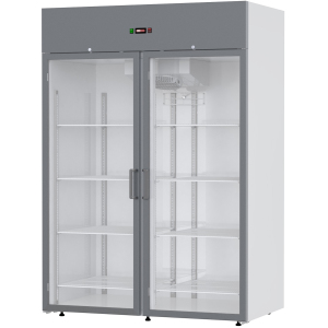 Шкаф холодильный, GN2/1, 1400л, 2 двери стекло, 10 полок, ножки, -5/+5С, дин.охл., белый, фронт серый, R290, ручки короткие