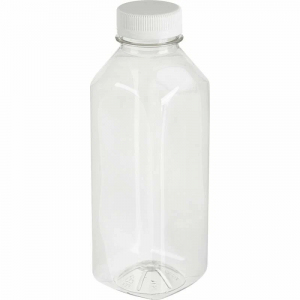 Бутылка 0,3л квадратная широкое горло с белой крышкой ПЭТ прозрачный
