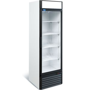 Шкаф холодильный,  500л, 1 дверь стекло, 4 полки, ножки, 0/+7С, дин.охл., белый, фронт черный, агрегат нижний, канапе, R290 (б/у (бывший в употреблени