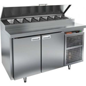 Стол холодильный саладетта, GN1/1, L1.00м, без борта, 2 двери глухие, ножки, +2/+10С, нерж.сталь, дин.охл., агрегат нижний, R134a, гнездо GN1/3+GN1/1 HICOLD 125950