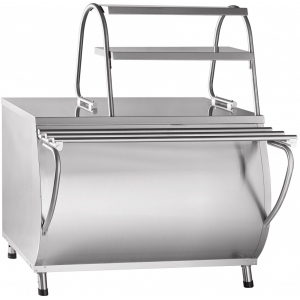 Мармит электрический для вторых блюд напольный, L1.50м, 2GN1/1+2GN1/2+3GN1/3, нагрев паровой, +85С, нерж.сталь, стенд закрытый, 2 полки нейтр., напр. Abat 159273