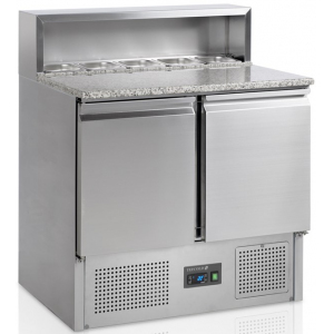 Стол холодильный саладетта, GN1/1, L1.00м, без борта, 2 двери глухие, ножки, +2/+10С, нерж.сталь, дин.охл., агрегат нижний, R134a, гнездо GN1/3+GN1/1 Tefcold 184987