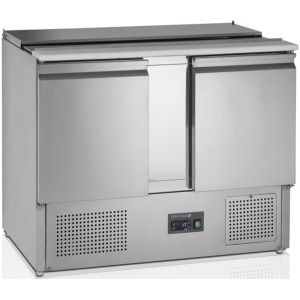 Стол холодильный саладетта, GN1/1, L1.00м, без борта, 2 двери глухие, ножки, +2/+10С, нерж.сталь, дин.охл., агрегат нижний, R134a, гнездо GN1/3+GN1/1 Tefcold 184990