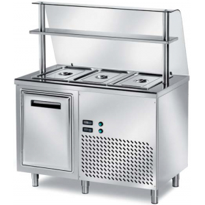 Прилавок нейтральный напольный, L1.12м, нерж.сталь, стенд закрытый, двери распашные, направляющие, 2 розетки 220V Metaltecnica 27477