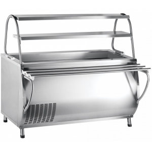 Мармит электрический для вторых блюд напольный, L1.50м, 2GN1/1+2GN1/2+3GN1/3, нагрев паровой, +85С, нерж.сталь, стенд закрытый, 2 полки нейтр., напр. Abat 91263
