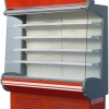Стеллаж холодильный, пристенный, L2.51м, 4 полки, +2/+10С, дин.охл., белый+красный, фронт открытый, боковины стекло, ночная шторка