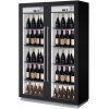 Шкаф холодильный для вина, 216бут., 2 двери стекло, 8 полок, ножки, +4/+10С и +12/+18С, стат.охл., LED, черный полуглянец, R290, рама черная